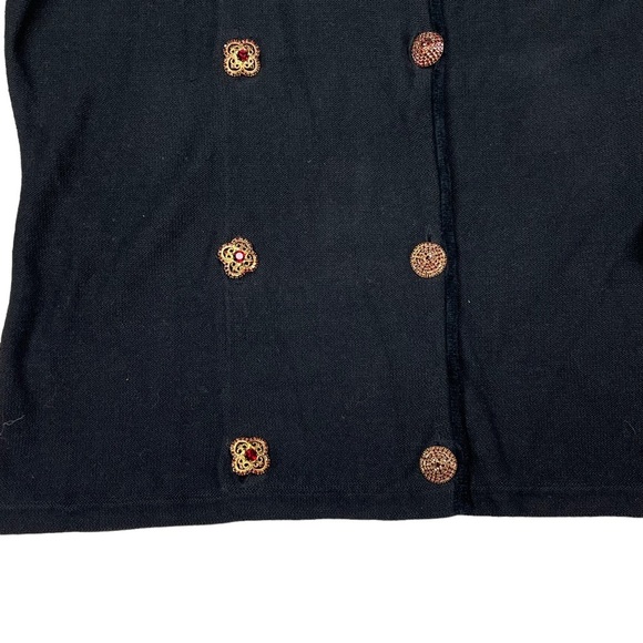 BEREK RHINESTONE CRYSTAL BUTTON DOUBLE BREASTED COTTON KNIT CARDIGAN SWEATER - Picture 7 of 14